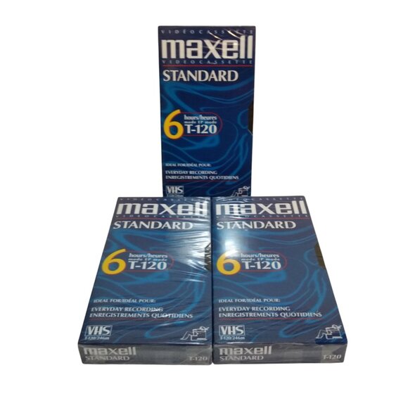 Lot Of 3-Maxell T-120 Standard Grade VHS Video Tapes-6 Hrs. New/Sealed - Picture 2 of 7